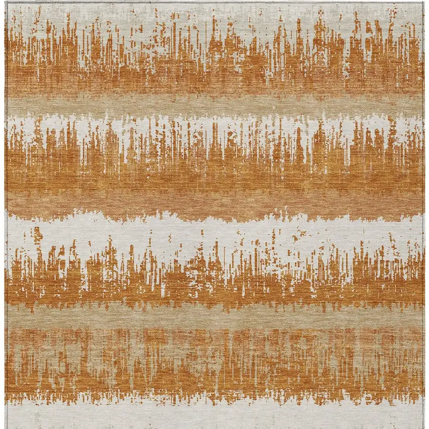 Copper Beige And Ivory Striped Washable Indoor Outdoor Area Rug Photo 7