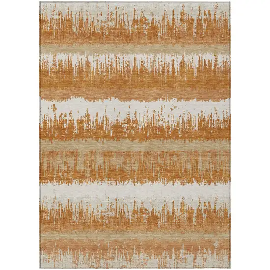 Copper Beige And Ivory Striped Washable Indoor Outdoor Area Rug Photo 2