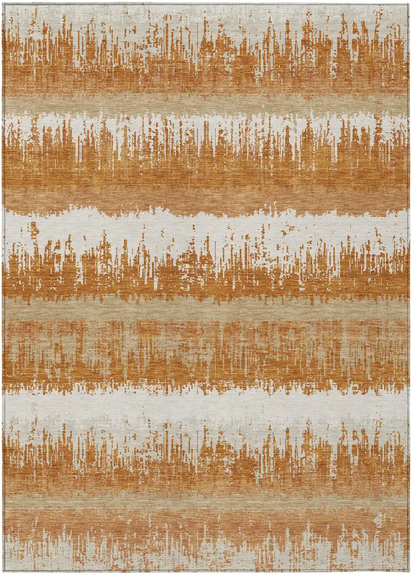 Copper Beige And Ivory Striped Washable Indoor Outdoor Area Rug Photo 2