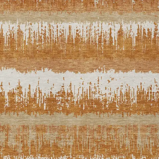 Copper Beige And Ivory Striped Washable Indoor Outdoor Area Rug Photo 6