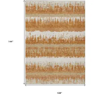 Photo of Copper Beige And Ivory Striped Washable Indoor Outdoor Area Rug