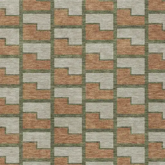 Copper Beige And Olive Green Geometric Washable Indoor Outdoor Area Rug Photo 2