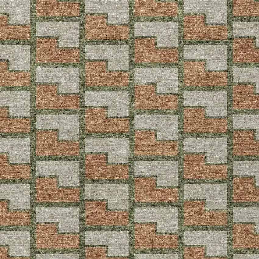 Copper Beige And Olive Green Geometric Washable Indoor Outdoor Area Rug Photo 2