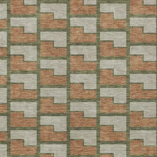 Copper Beige And Olive Green Geometric Washable Indoor Outdoor Area Rug Photo 2