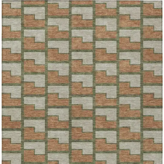 Copper Beige And Olive Green Geometric Washable Indoor Outdoor Area Rug Photo 3