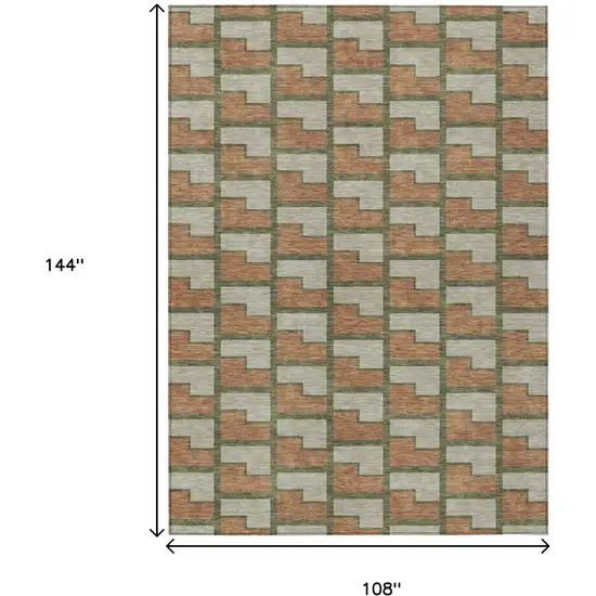 Copper Beige And Olive Green Geometric Washable Indoor Outdoor Area Rug Photo 7