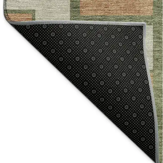 Copper Beige And Olive Green Geometric Washable Indoor Outdoor Area Rug Photo 9