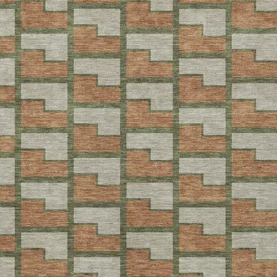 Copper Beige And Olive Green Geometric Washable Indoor Outdoor Area Rug Photo 2