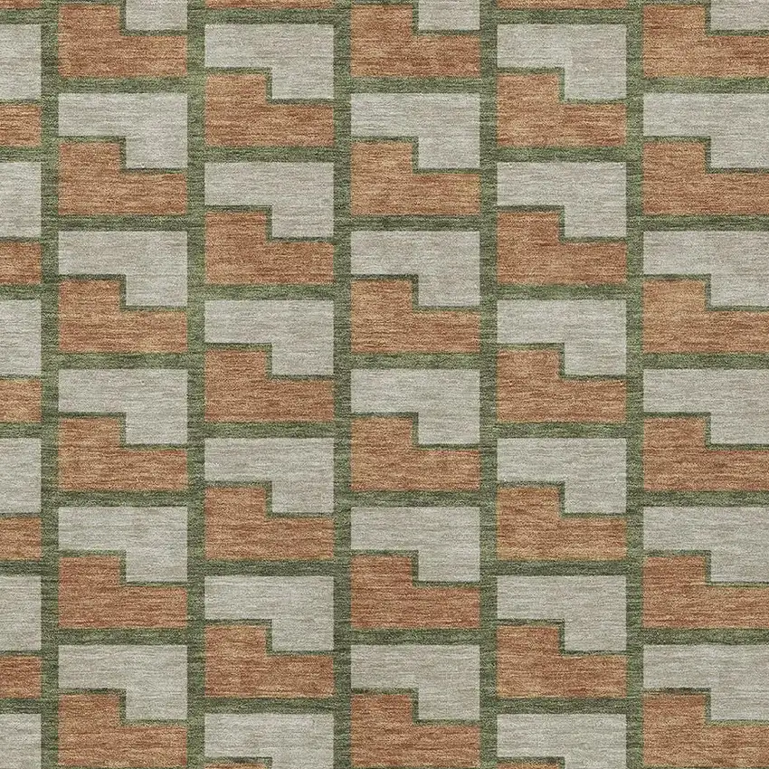 Copper Beige And Olive Green Geometric Washable Indoor Outdoor Area Rug Photo 2