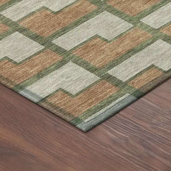Copper Beige And Olive Green Geometric Washable Indoor Outdoor Area Rug Photo 5