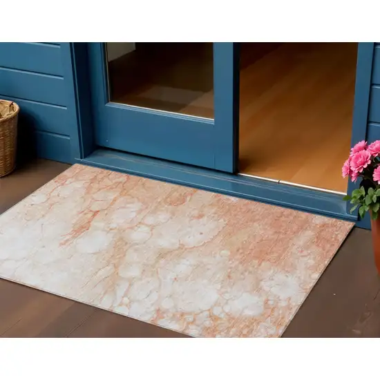 Copper Beige And Silver Abstract Washable Indoor Outdoor Area Rug Photo 1