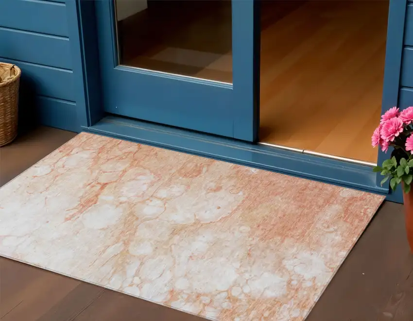 Copper Beige And Silver Abstract Washable Indoor Outdoor Area Rug Photo 1