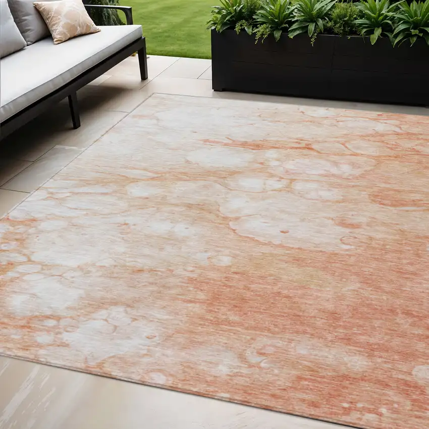Copper Beige And Silver Abstract Washable Indoor Outdoor Area Rug Photo 1