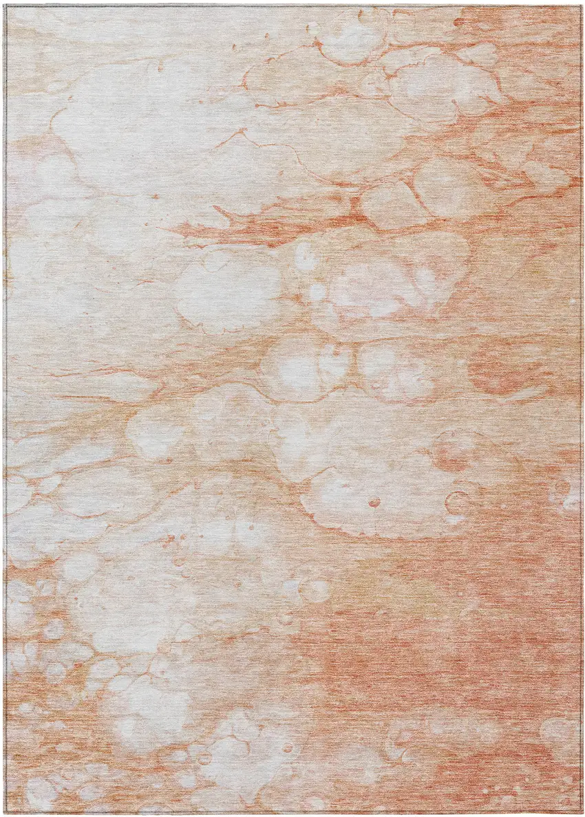 Copper Beige And Silver Abstract Washable Indoor Outdoor Area Rug Photo 1