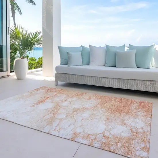 Copper Beige And Silver Abstract Washable Indoor Outdoor Area Rug Photo 8