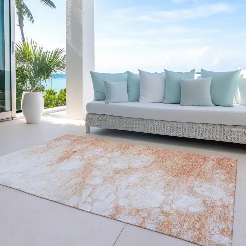 Copper Beige And Silver Abstract Washable Indoor Outdoor Area Rug Photo 8