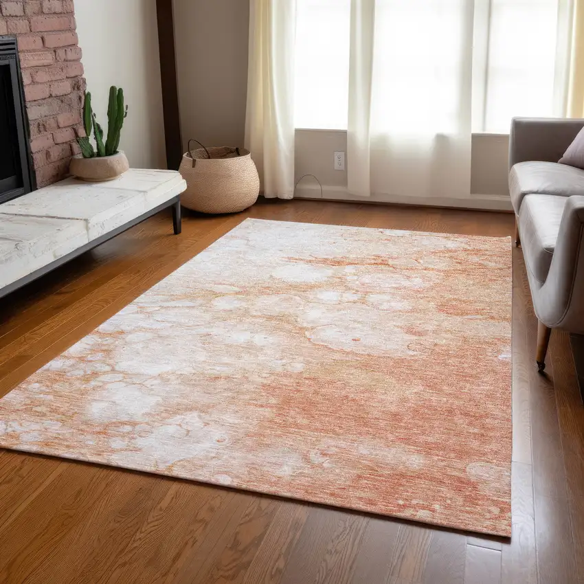 Copper Beige And Silver Abstract Washable Indoor Outdoor Area Rug Photo 9