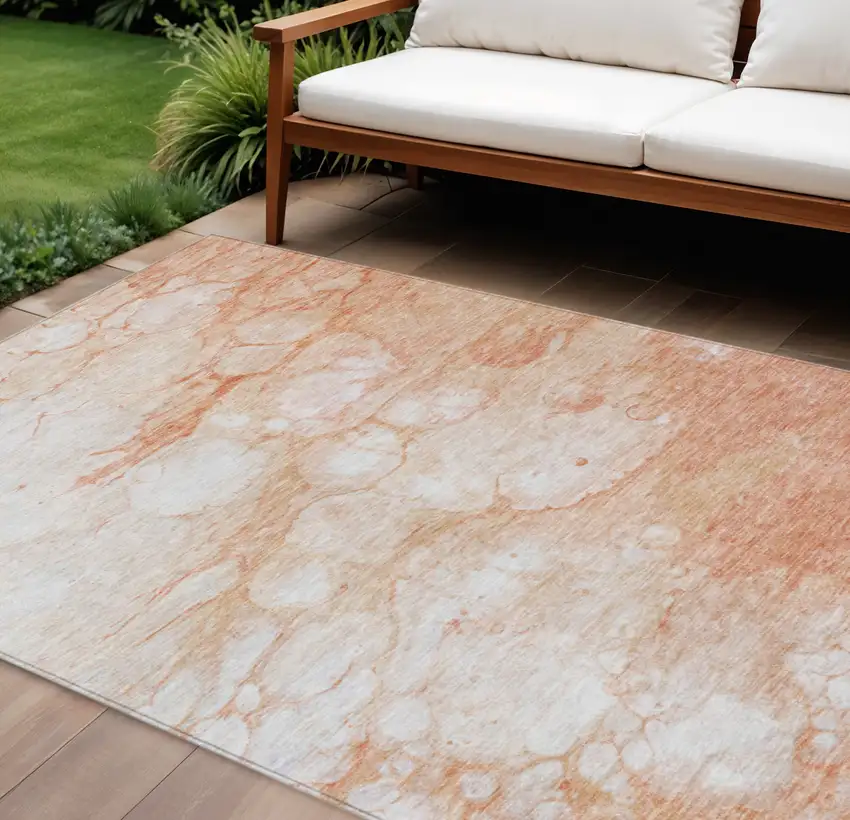 Copper Beige And Silver Abstract Washable Indoor Outdoor Area Rug Photo 1
