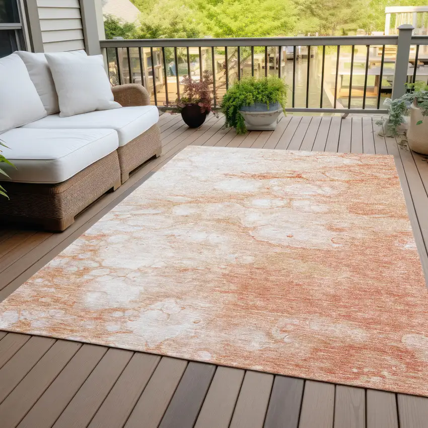 Copper Beige And Silver Abstract Washable Indoor Outdoor Area Rug Photo 7
