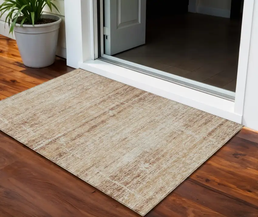 Copper Beige And Taupe Abstract Washable Indoor Outdoor Area Rug Photo 1