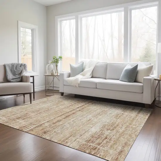 Copper Beige And Taupe Abstract Washable Indoor Outdoor Area Rug Photo 8