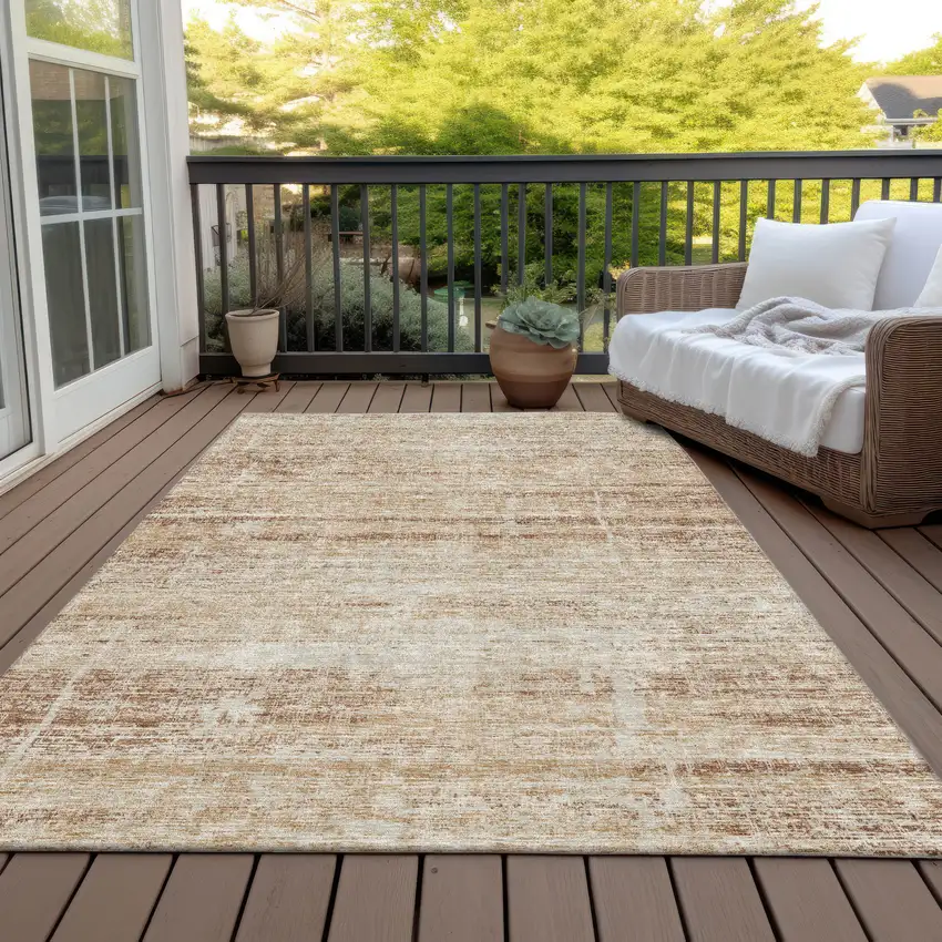 Copper Beige And Taupe Abstract Washable Indoor Outdoor Area Rug Photo 6