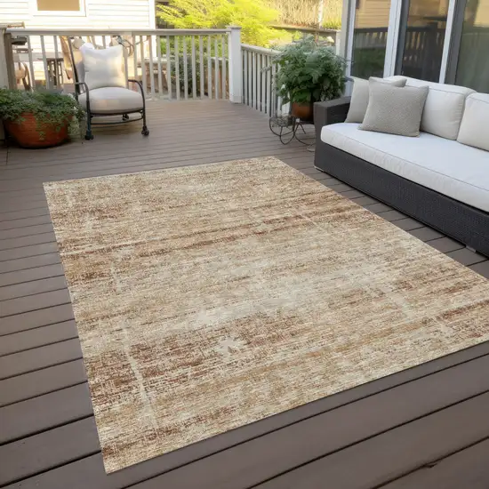 Copper Beige And Taupe Abstract Washable Indoor Outdoor Area Rug Photo 9
