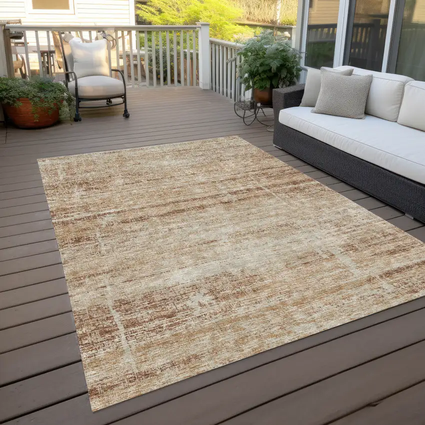 Copper Beige And Taupe Abstract Washable Indoor Outdoor Area Rug Photo 9