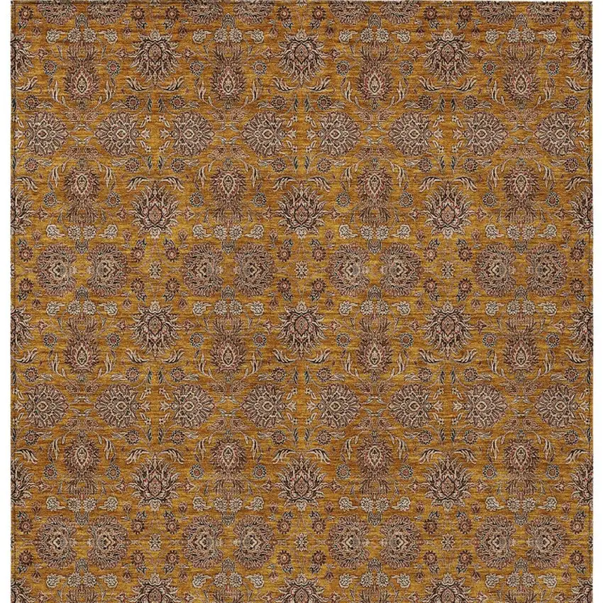 Copper Beige And Taupe Floral Washable Indoor Outdoor Area Rug Photo 7