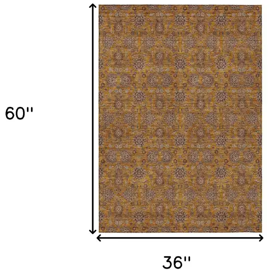 Copper Beige And Taupe Floral Washable Indoor Outdoor Area Rug Photo 3
