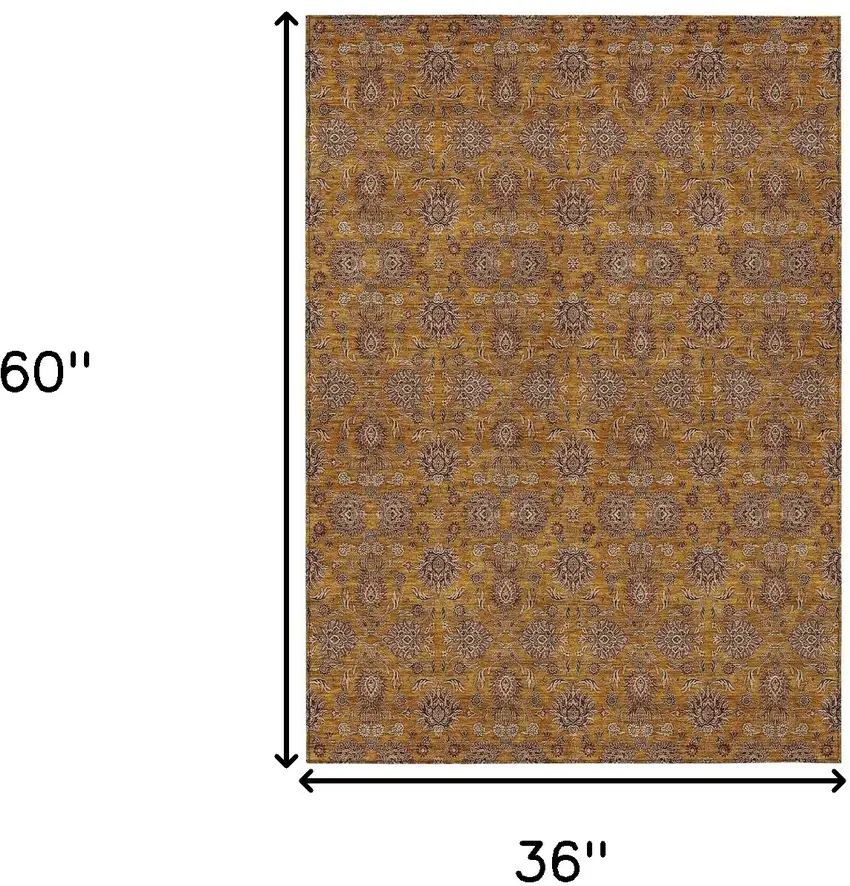 Copper Beige And Taupe Floral Washable Indoor Outdoor Area Rug Photo 3