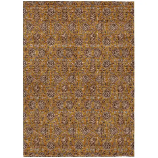 Copper Beige And Taupe Floral Washable Indoor Outdoor Area Rug Photo 1