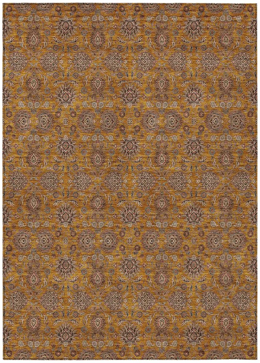 Copper Beige And Taupe Floral Washable Indoor Outdoor Area Rug Photo 1