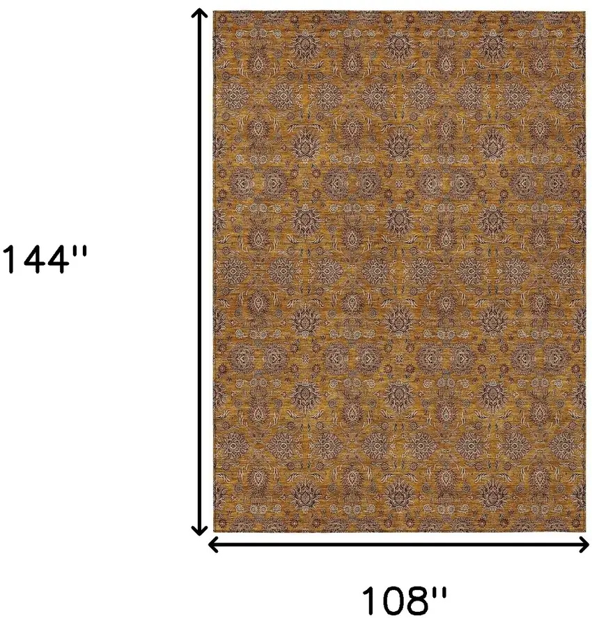 Copper Beige And Taupe Floral Washable Indoor Outdoor Area Rug Photo 3