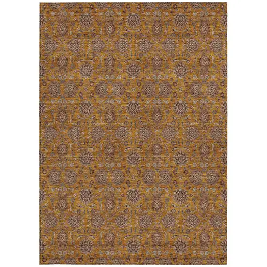 Copper Beige And Taupe Floral Washable Indoor Outdoor Area Rug Photo 6