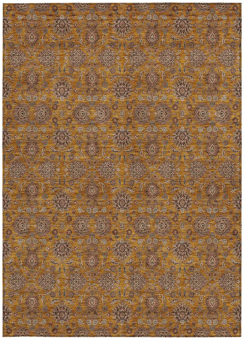 Copper Beige And Taupe Floral Washable Indoor Outdoor Area Rug Photo 6