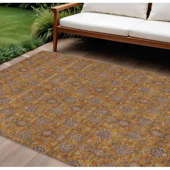 Copper Beige And Taupe Floral Washable Indoor Outdoor Area Rug Photo 1