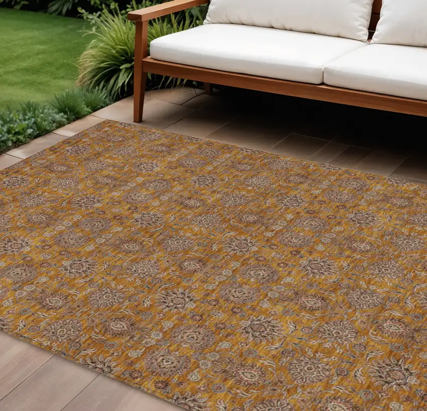 Copper Beige And Taupe Floral Washable Indoor Outdoor Area Rug Photo 1