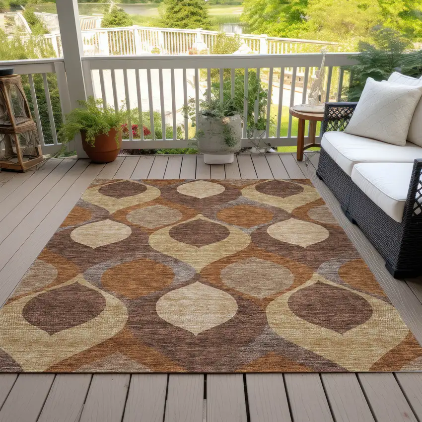 Copper Beige And Taupe Ogee Washable Indoor Outdoor Area Rug Photo 6