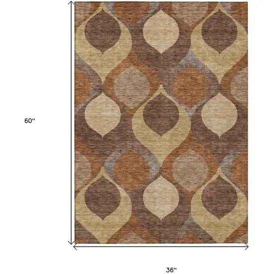 Copper Beige And Taupe Ogee Washable Indoor Outdoor Area Rug Photo 7
