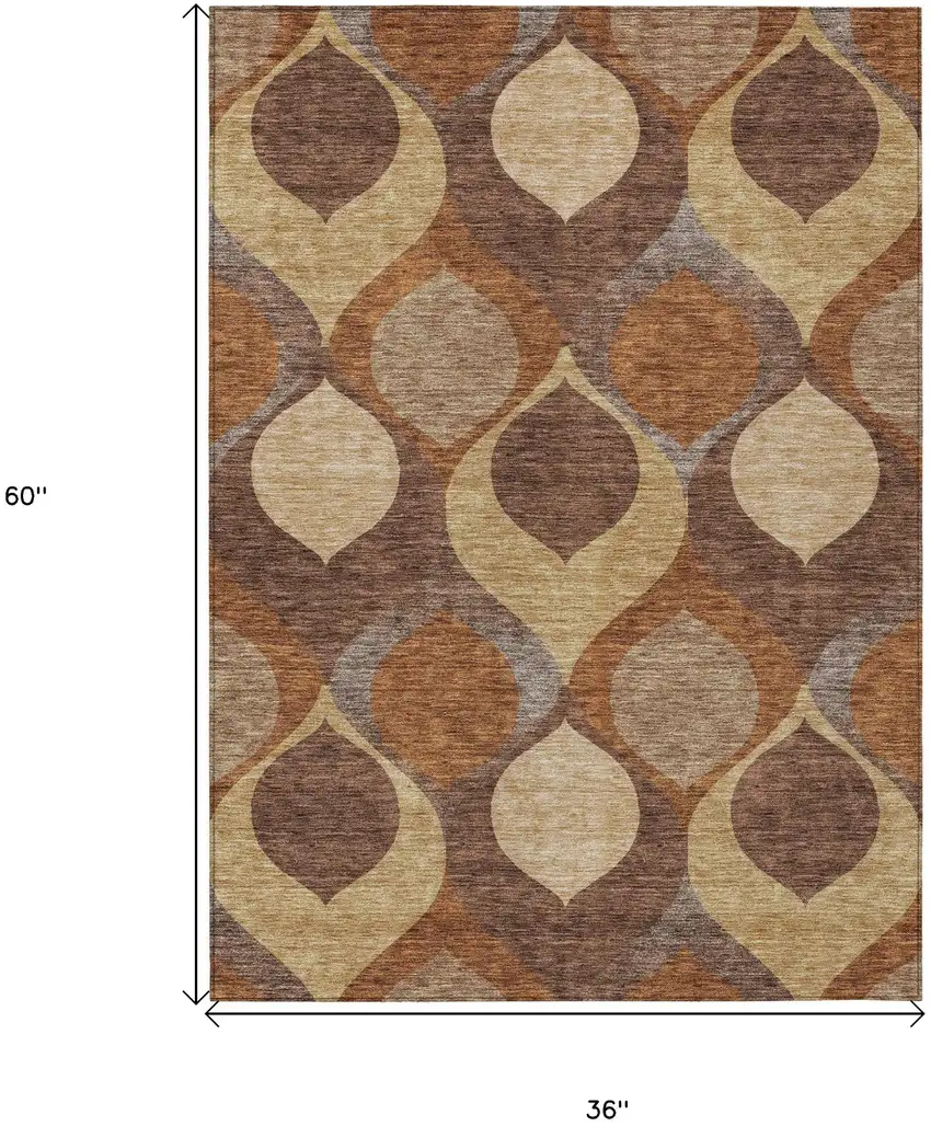 Copper Beige And Taupe Ogee Washable Indoor Outdoor Area Rug Photo 7
