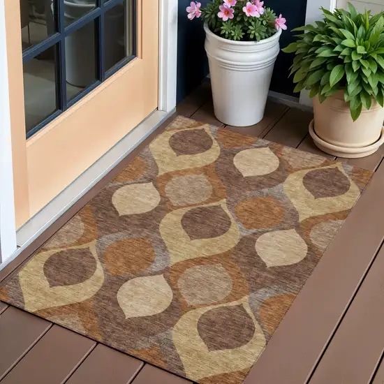 Copper Beige And Taupe Ogee Washable Indoor Outdoor Area Rug Photo 1