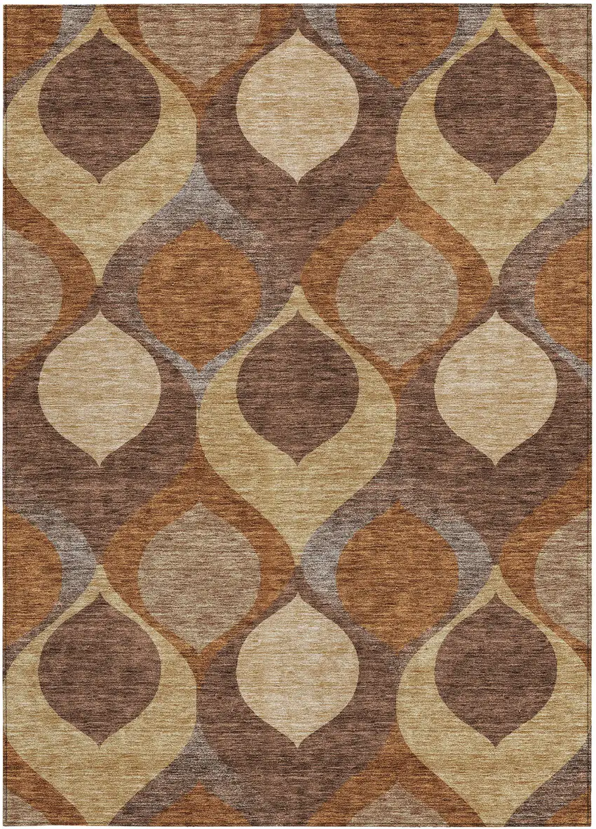 Copper Beige And Taupe Ogee Washable Indoor Outdoor Area Rug Photo 5