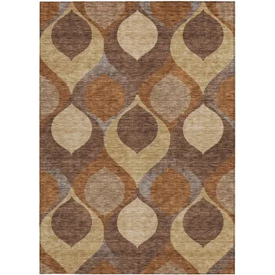 Copper Beige And Taupe Ogee Washable Indoor Outdoor Area Rug Photo 5