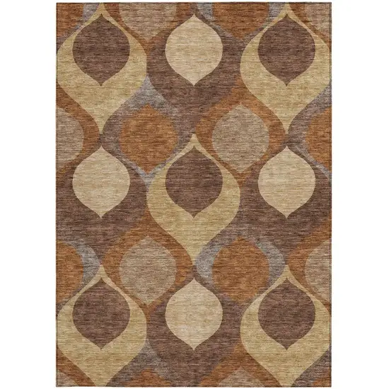 Copper Beige And Taupe Ogee Washable Indoor Outdoor Area Rug Photo 5