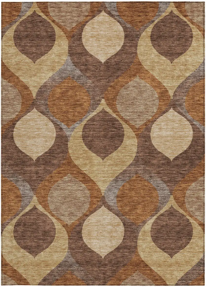 Copper Beige And Taupe Ogee Washable Indoor Outdoor Area Rug Photo 5