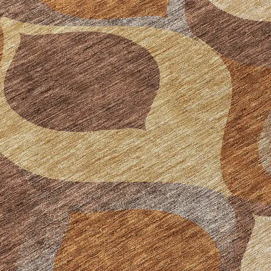Copper Beige And Taupe Ogee Washable Indoor Outdoor Area Rug Photo 4