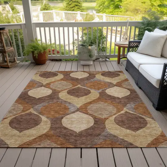 Copper Beige And Taupe Ogee Washable Indoor Outdoor Area Rug Photo 6