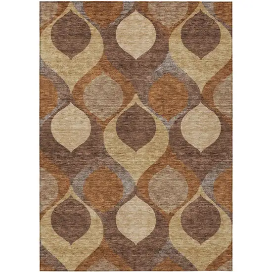 Copper Beige And Taupe Ogee Washable Indoor Outdoor Area Rug Photo 1