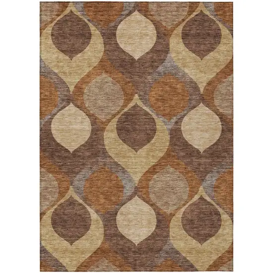 Copper Beige And Taupe Ogee Washable Indoor Outdoor Area Rug Photo 1